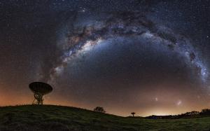 Galaxy Milky Way Night Stars Radio Telescope Grass HD wallpaper thumb