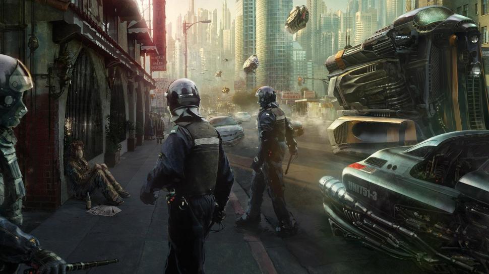 Police officers in futuristic city wallpaper,fantasy HD wallpaper,1920x1080 HD wallpaper,city HD wallpaper,future HD wallpaper,police HD wallpaper,1920x1080 wallpaper
