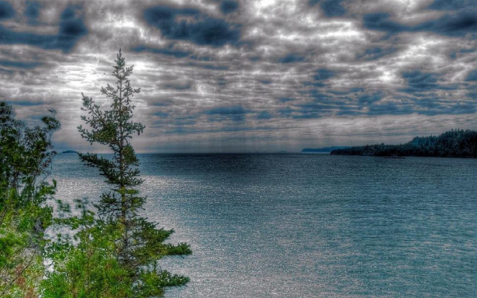 Rain Over Lake Superior Hdr wallpaper,trees HD wallpaper,lake HD wallpaper,rain HD wallpaper,clouds HD wallpaper,nature & landscapes HD wallpaper,1920x1200 wallpaper