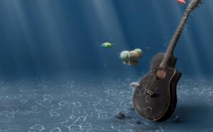 Underwater, Guitar, Artistic, Music, 3d, musical instruments, fish, sea wallpaper thumb