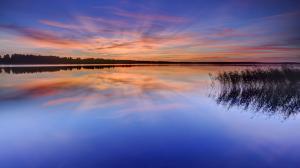 Sweden, Karlstad, lake, water, grass, trees, night, sunset, reflection wallpaper thumb