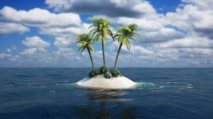 Lonely island, the island's three palm trees wallpaper thumb