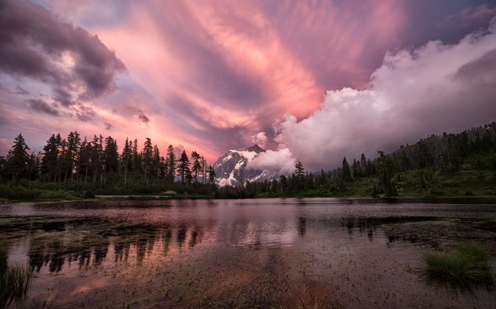 Purple sky, mountains, clouds, forest, lake, sunset wallpaper,Purple HD wallpaper,Sky HD wallpaper,Mountains HD wallpaper,Clouds HD wallpaper,Forest HD wallpaper,Lake HD wallpaper,Sunset HD wallpaper,1920x1200 wallpaper