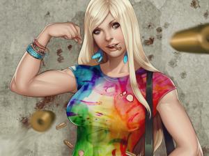 Blonde girl, colorful clothes, fantasy wallpaper thumb