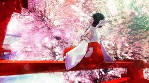 Art painting, Japanese girl, garden, spring, cherry flowers wallpaper thumb