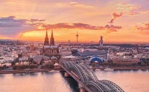 Urban landscape, Cologne, Germany, sunset sky, the Rhine, bridge, buildings wallpaper thumb
