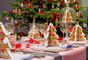new year, christmas, table, tableware, trees, sweets, treats wallpaper thumb