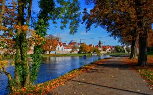 Germany, Bavaria, city, houses, river, road, trees, autumn wallpaper thumb
