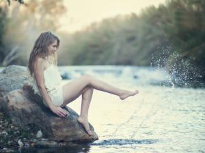 White dress girl, legs, water splash wallpaper thumb