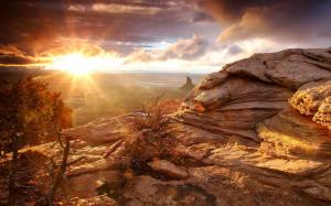 Desert Landscape Sunset Sunlight Rocks Stones Clouds HD wallpaper thumb