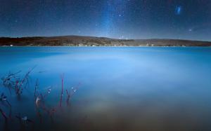 Night sky over the blue lake wallpaper thumb