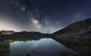 Galaxy Milky Way Night Stars Lake Reflection Landscape HD wallpaper thumb