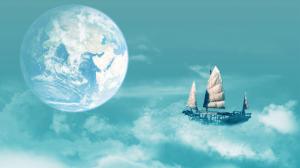 Sailboat floating on clouds wallpaper thumb