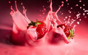 Strawberry falling in milk shake wallpaper thumb