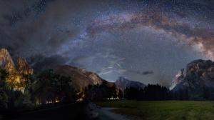Stars Night Galaxy Milky Way Yosemite Landscape Mountains HD wallpaper thumb