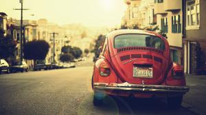 Red Car, Volkswagen Beetle, Street, Bokeh wallpaper thumb
