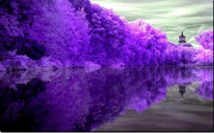 Purple, Trees, Nature, Landscape, Lake, Lighthouse wallpaper thumb
