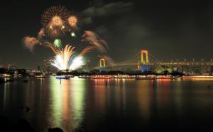 Bridge Fireworks Night Boats Timelapse HD wallpaper thumb