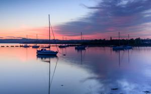 UK, England, Hampshire County, bay, boats, evening, sunset wallpaper thumb