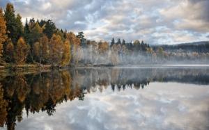 Autumn, lake, forest, trees, morning, mist wallpaper thumb