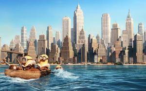 Minions, new york, city, despicable me, cartoons, water, boating, architecture wallpaper thumb