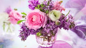 Home decoration flowers, rose, lilac, vase, bouquet wallpaper thumb