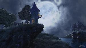Castle Night Moon HD wallpaper thumb