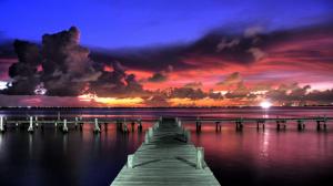 Dock Sunset Ocean Clouds HD wallpaper thumb