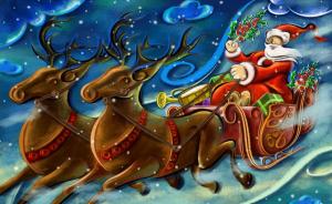 santa claus, reindeer, sleigh, presents, christmas wallpaper thumb