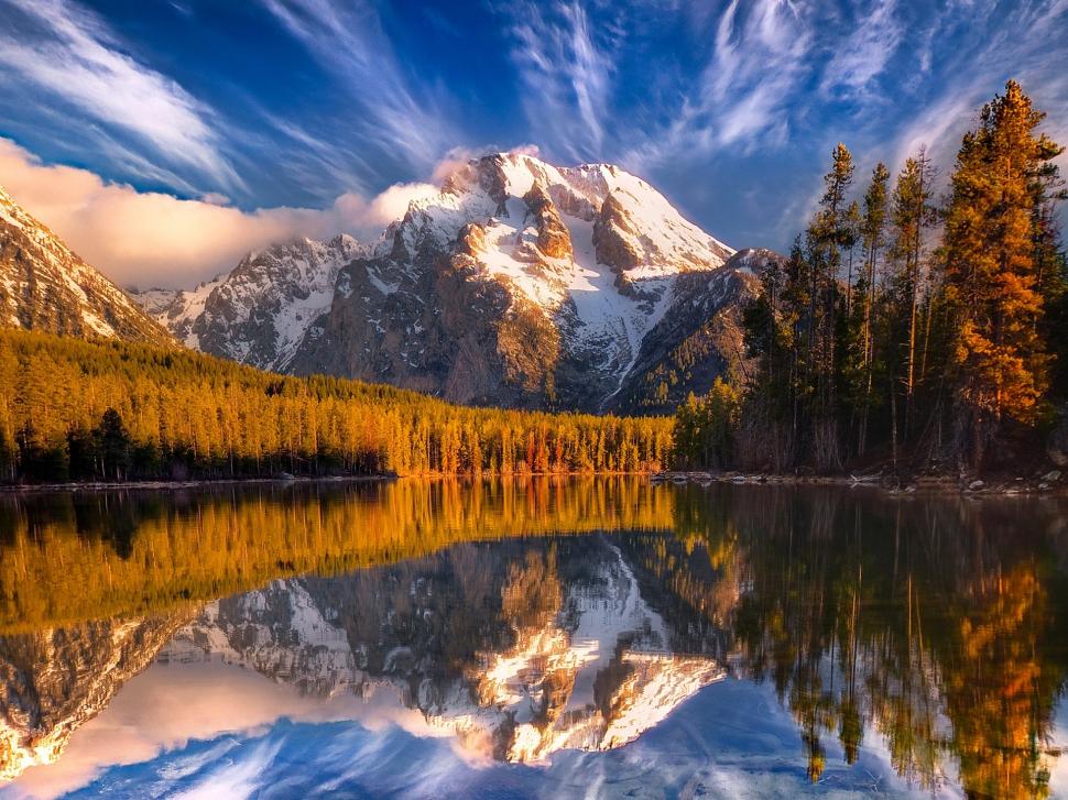 Mountains, snow, forest, trees, lake, water reflection wallpaper,Mountains HD wallpaper,Snow HD wallpaper,Forest HD wallpaper,Trees HD wallpaper,Lake HD wallpaper,Water HD wallpaper,Reflection HD wallpaper,1920x1440 wallpaper