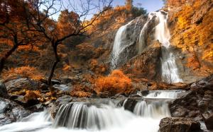 Autumn, trees, yellow, rocks, waterfalls wallpaper thumb