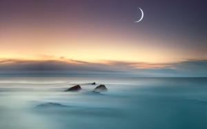Moon Ocean Sunset HD wallpaper thumb