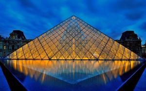 Louvre Museum, Paris, France, glass pyramid, lights wallpaper thumb