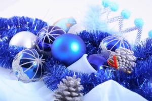 new year, christmas, cones, garlands, dark blue, tinsel wallpaper thumb
