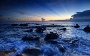Rocks, sea, coast, sky, evening, sunset wallpaper thumb