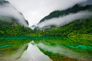 Jiuzhaigou Nature Reserve, China, Lake, Clear Water, Trees, Mountain, Mist, Five Colored Lake, Landscape wallpaper thumb