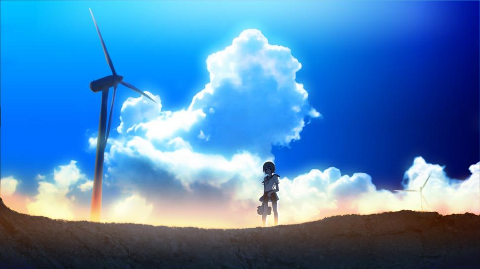 Anime Girls, Wind Turbine, Nature, Cloud wallpaper,anime girls wallpaper,wind turbine wallpaper,nature wallpaper,cloud wallpaper,1600x900 wallpaper
