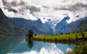 Nordfjord, Norway, mountains, clouds, water wallpaper thumb