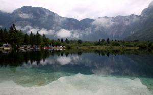 Lake Bohinj, Slovenia, trees, mountains, clouds wallpaper thumb