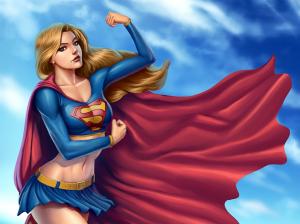 Supergirl, DC Comics superhero, blue, red wallpaper thumb