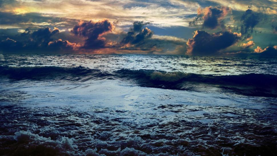Sea Waves At Sunset wallpaper,waves HD wallpaper,sunset HD wallpaper,clouds HD wallpaper,3d & abstract HD wallpaper,1920x1080 wallpaper