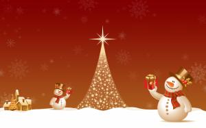 New Year, Christmas tree, snowman, lights wallpaper thumb
