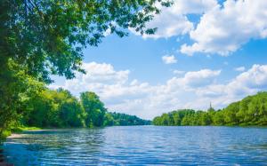 England, River Lune, trees, blue sky, clouds wallpaper thumb