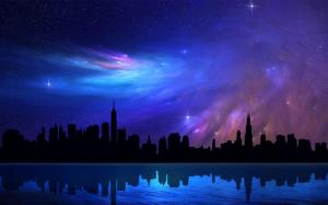 Chicago Skyscrapers Sky Abstraction Stars Night Reflection Beautiful Dreamy Nebula wallpaper thumb