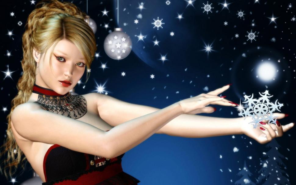3D girl with Christmas snow wallpaper,3D HD wallpaper,Girl HD wallpaper,Christmas HD wallpaper,Snow HD wallpaper,1920x1200 wallpaper
