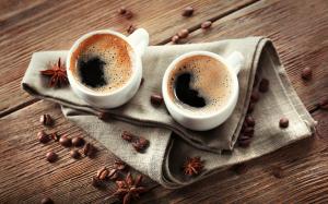 Two cups of coffee, beans wallpaper thumb