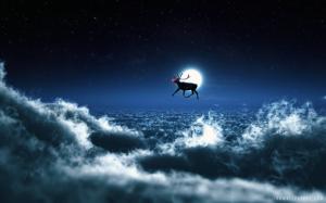 Santa Reindeer on Clouds wallpaper thumb