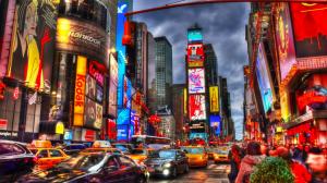 New York City, Times Square, night, skyscrapers, shops, lights, cars, people wallpaper thumb