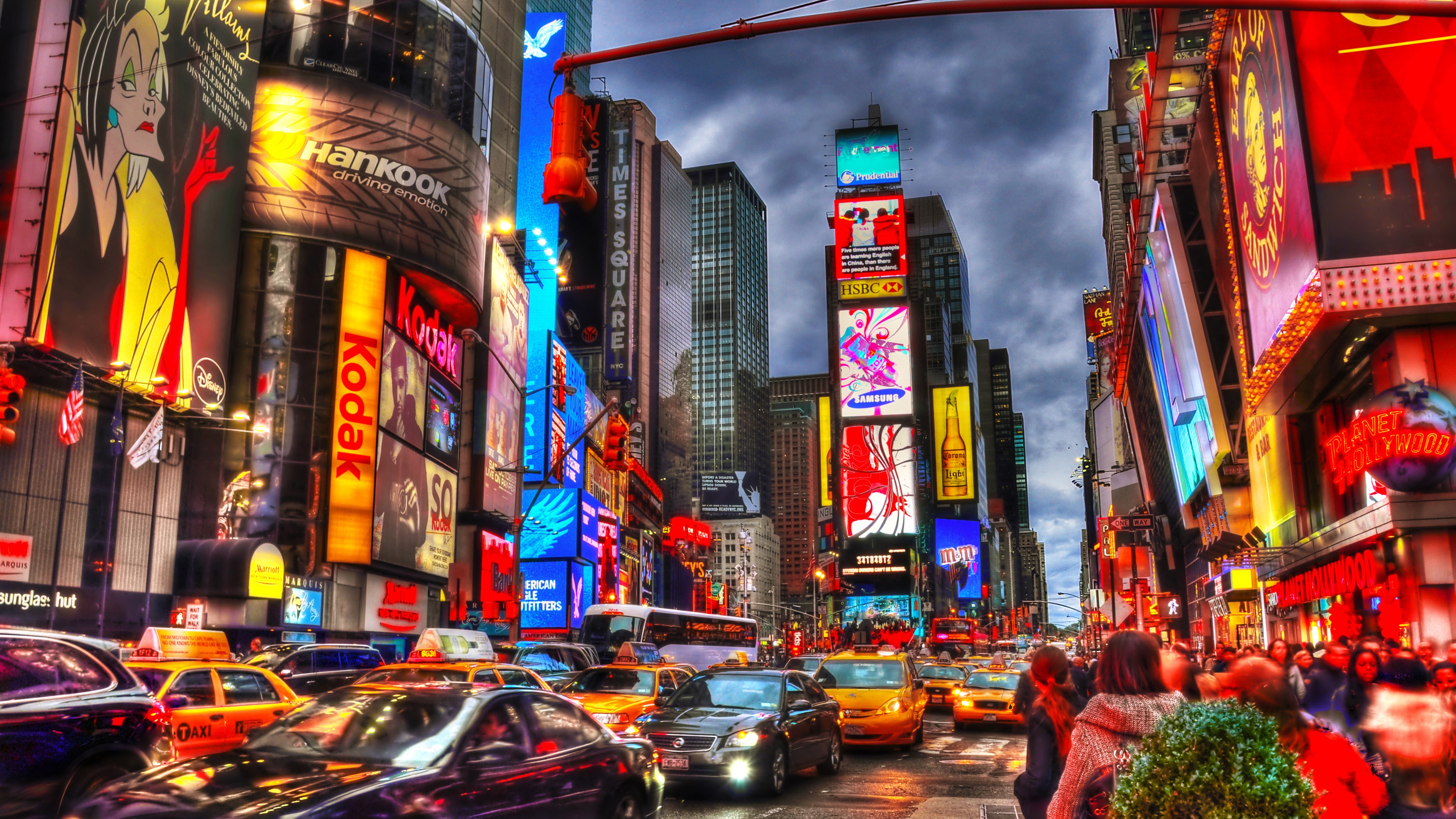 New York City, Times Square, night, skyscrapers, shops, lights, cars ...