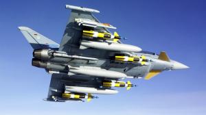 Fighter aircraft armed with missiles bottom view wallpaper thumb